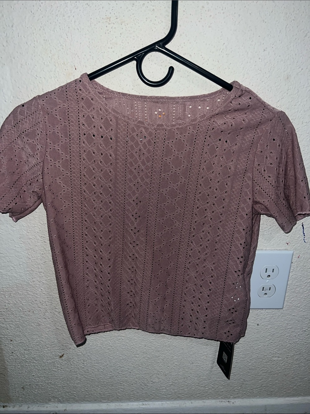 Eyelet Short Sleeve Crop Top in Dusty Mauve